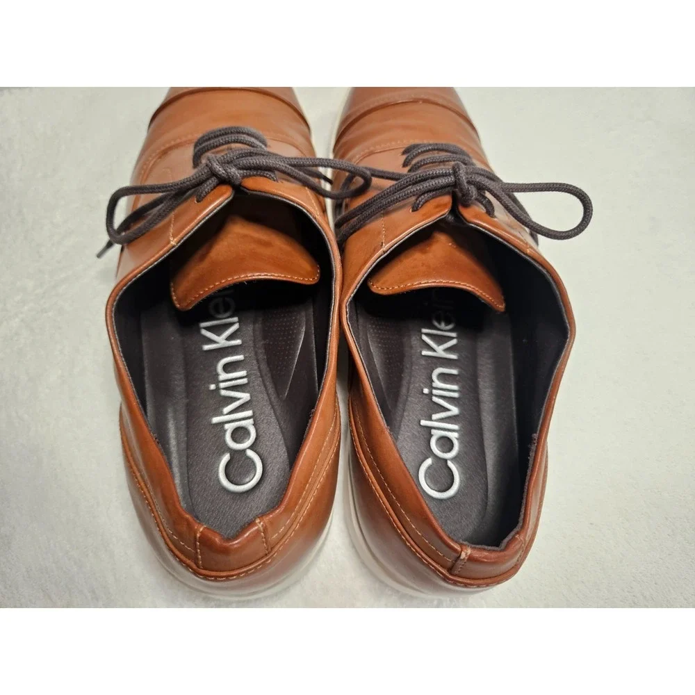 Calvin Klein Men's SZ 11 Elijah Oxford Lace Up Cognac Brown Leather Dress Shoes
